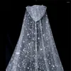 Bridal Veils Veil Wedding Cape Biała błyszczące gwiazdy Księżyc Długie katedralne cekinowe szal z kapturem na płaszcz panny młodej