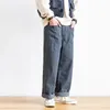 Men's Pants Japanese Striped Loose Straight Retro Wide Leg Casual Overalls And Women's Literary Style Grey