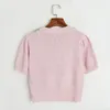 420 2024 RUNWAY SOMMER Märke samma stiltröja Kort ärm rosa vita paljetter Crew Neck Fashion Clothes Högkvalitativ kvinnor DL