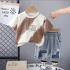 Ensembles de vêtements Summer Baby Girls Clothes Set 2024 Designer Kids Kids Imprimé en lettres d'équipage T-shirt Tops Shorts en denim Two Piece Enfants