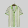 Erkekler Sıradan Gömlekler Incerun Üstler 2024 Moda Çizgili İçi İçi Boş Tasarım Sokak Giyim Erkek Kısa Knapılı Bluz S-5XL