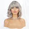 Perruques courte bob ondulé avec une bangs perruques grises naturales ombre argent perruque synthétique Hair épaule longueur courte curly perruques pour femmes