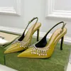 Slingbacks مضخات سلسلة الماس عالية الكعب الصنادل المصممة الشهيرة نساء رواية خمر الأحذية الفاخرة الصيف Espadrille Sandal Sheepesk Top Sender Cheels