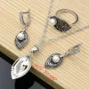 Sets Classic Negro Enamelo Pendientes Plata 925 Juegos de joyas de perlas de agua dulce para mujeres Joyas finas gotas de joyas hechas a mano