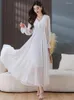 Casual Dresses Spring Summer Chiffon White Long Sleeve Midi Dress Women Clothing Elegant 2024 Fashion Tunics Korean Vintage Prom