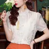 Blouses femininas Primavera Verão Verão estilo chinês Bordado vintage Fropo elegante camisa de moda Lady Lady Slave Stand Collar Tassel Blouse branca