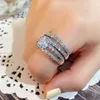 Wedding Rings Luxurious Silver Color Metal White Stone Rings Exquisite Fashion Engagement Wedding Rings Set for Women Jewelry