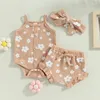 Clothing Sets Baby Girls Summer Outfit Sleeveless Button Sling Romper Floral PP Shorts Headband