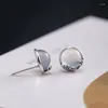 Boucles d'oreilles 925 Agate blanc en argent sterling pour les femmes Boulônes de feuilles de fleur de prune