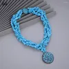 Colliers pendants GG 19 '' 4 Rows Blue Turquoise Chips Choker Black Cz Crystal Collier ethnique pour femmes bijoux Lady