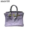 Platinum Handbag Bychance 2024 Early Spring Head Layer Cowhide Taro Purple Crocodile Pattern Bag Single Shoulder Crossbody Handmased äkta läder