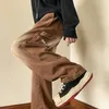 Erkek kot pantolon düz bacaklı yaz kargo denim pantolon, çekiliş bel ile çoklu cepler geniş bacak yüksek cadde stili