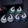 Boucles d'oreilles Stud Luxury Big Flower Micro Zircon pour les femmes Bleu Blue Crystal Stone Femme Feme Oreing Fashion Party Bijoux