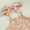 Clothing Sets Baby Girls Summer Outfit Sleeveless Button Sling Romper Floral PP Shorts Headband