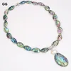 Pendant Necklaces GG Natural Mix Color Green Paua Abalone Shell Necklace White