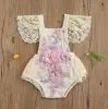 One-Pieces 024M Summer Newborn Baby Girls Crochet Lace Romper Toddler Fly Sleeve Square Collar Tieup Playsuit Embroidery Floral Jumpsuit