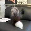 Chains 40cm Real Fox Tail Keychain Wolf Tail Fur Tassel Bag Key Chains Bag Charm Keyring Holder Strap Chain Best Gift Jewelry
