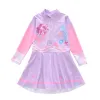 Swimwear HappyFlute Onepiece Skirt Style Long Sleeve Flat Corner Sun Protection Princess Style Girls Swimsuit For Children