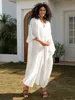 Witte vrouwen kaftan gewaad v-neck Chinese knoop gunstige strand plus size jurk zomervakantie maxi jurken outfit Q1306 240418