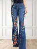 Vrouwen flare broek High Taille Slim Denim Casual Chic Vintage Skinny Trousers Y2K Fashion Floral Embroidery Button Leg Jeans 240423