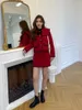 Arbetsklänningar Temperament Lapel Coat kjol Tvådelar Set Women Fashion Bead Splice Engagement Korean Sweet Christmas Party Solid Slim Suit