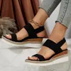 Stretch stof gebreide wig sandalen vrouwen rug elastische bandplatform sandles vrouw super maat zomer dikke zool strand sandalias 240419