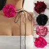Ожерелья розовые цветок на шею Колье для женщин Черно -белые романтические шифоновые украшения на шее элегантные аксессуары для вечеринок