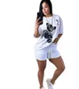 Новые дизайнерские женские спортивные костюмы мультфильм медведь печатные наряды Женская модная хлопок с коротки