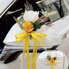 Party Decoration 4pcs Artificial Flower Outdoor Car Mirror Door Romantic Floral Wedding Decor Ribbon Fake Supplies