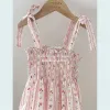 Één-stuks lieve kleine meisjes band romper zomer gezellige katoenen bloemen streep bowknot jumpsuit voor peuter meisjes kleding kinderen outfits