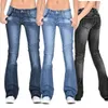 Frauen Jeans Elastizität Denimhose Stilvoller Retro Flared Saum mit Hochgeschwindigkeitsfarbe mittlere Taillen Taschen Schlanke Fit Trendy Dame für eine