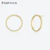 Earrings ANDYWEN 925 Sterling Silver Gold Big Circle CZ Pave Stud Earring Clip Luxury Fine Jewelry Round Crystal Women Clips Jewels