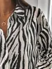 Plus Size Casual Top Womens Zebra Printknopf Button Up Long Sleeve Revers Collar Hemd 240419