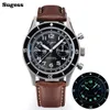 Sugess Pilot Watch Handwind Chronograph Mechanical Wristwatches Luminous Skeleton Men Watches Crystal Sapphire Leather 240419