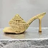 Pantofole Summer Stiletto Woven per la stretta fascia da donna Sandals Sandals Sandals Sexy Party Dress Shoes 2024