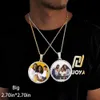 Biżuteria hip -hop Bling CZ Memorial Picture ramki Personalizacja Naszyjna Po niestandardowa 26354568.5 mm Circle Medallions Wiseld 240414