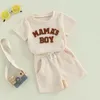 Clothing Sets Summer Baby Boy 2 Piece Waffle Outfits Short Sleeve Letter Embroidery T Shirt Tops Elastic Waist Shorts Toddler Mother's Set