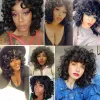 Wigs 14inch Short Curly Wigs for Black Women Big Curly Wig with Bangs Natural Color Highlight Afro Kinky Curls Synthetic Hair Daily