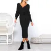 Casual Dresses Women's Black Warm Sticke Long Sleeve V-Neck Sexy Hip Wrap Carnival Cocktail Party Vestidos