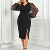 Casual Dresses Plus Size Lady Dress Elegant Mesh V Neck For Formal Events Sheath Slim Fit Midi med Split Hem -knapp