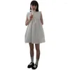 Casual Dresses Korean Chic Preppy Style Sweet Bow Women Dress Vintage Söt O Neck Sleeweless A-line kvinnlig japansk sommar