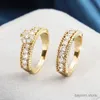 Wedding Rings Trendy Golden Color 2pc Bridal Ring Sets vrouwelijke huwelijksceremonie accessoires met heldere zirkonia mode luxe sieraden