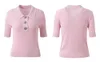 420 2024 Runway Summer Brand Mesmo estilo suéter de manga curta preta branca e rosa roupas de moda de moda de alta qualidade feminino yl
