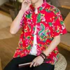 Chemises décontractées pour hommes Chemise vintage de style chinois floral pour collier de support manche courte avec bouton de motif de fleur Plaquette