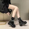 Boots Winter Chunky Platform Leather Knee High Women Punk String Bead 10CM Height Increasing Long Woman Lace Up Booties