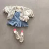 Vestidos de menina 2024 Spring Baby Sleesess Denim Denim Dress Crime Cute Strap Infant Solid Sweet Princess Sling 0-24M