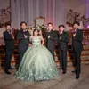 Мята зеленая принцесса Quinceanera Планчики от плеча 3D цветочная аппликация Pupeby юбка Corset vestidos de 15 Anos Quinceaneras 2024