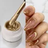 Gold Metallic Painting Nail Gel Liner Polish3D Metal Mirror Effect Paint Drawing Nail Gel Build-in Brush Soak Off UV Chrome Gel 240423