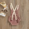 One-Pieces Easter Infant Baby Romper, Sleeveless Cartoon Rabbit Button Closure Corduroy Bodysuit for Girls Boys