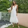 Party Dresses Bowith Evening Dress Wedding Elegant Bridesmaid för kvinnor Prom Romantic White V-ringstrand Vestidos2024